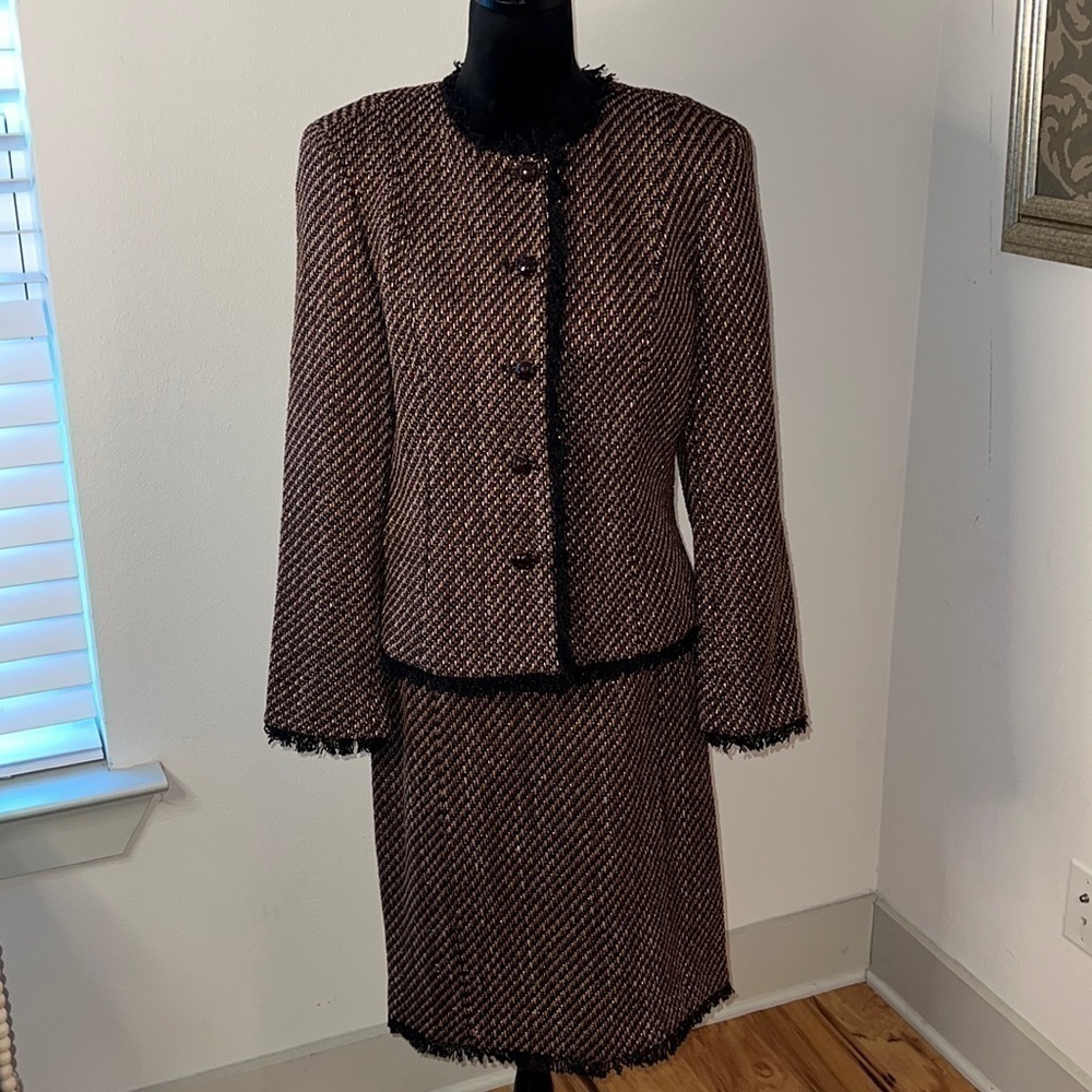 DD Collection brown copper black skirt blazer‎ suit Sz 12